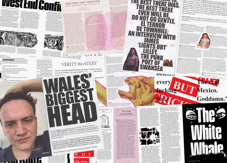 Compilation of magazine pages from The Fence, The Paper, Offal and Vittles